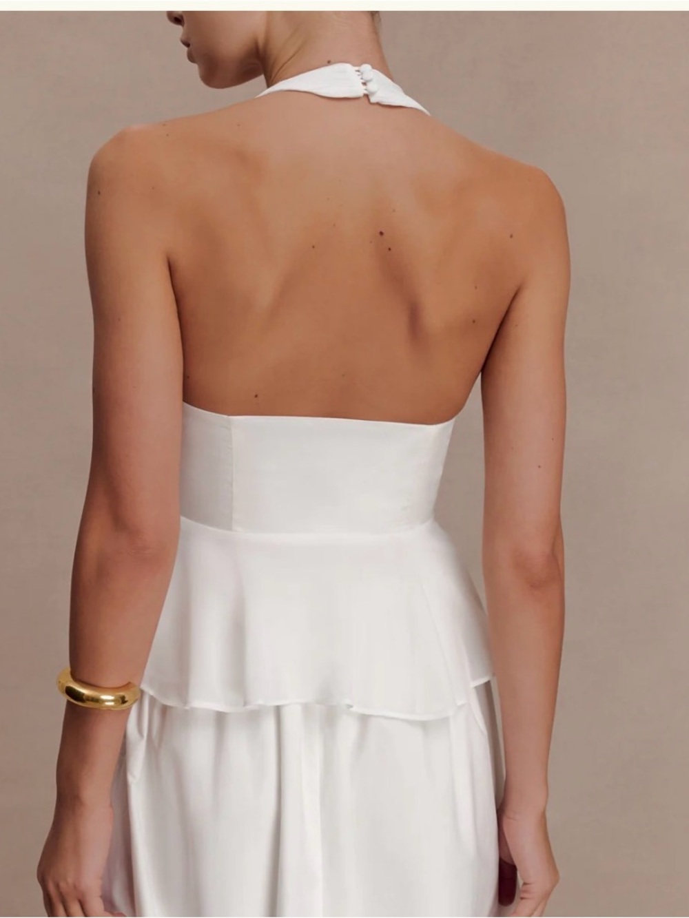 Meshki White One-Shoulder Halter Peplum Top - Picture 2 of 2